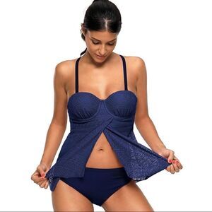 Blue Lace Tankini Swimsuit